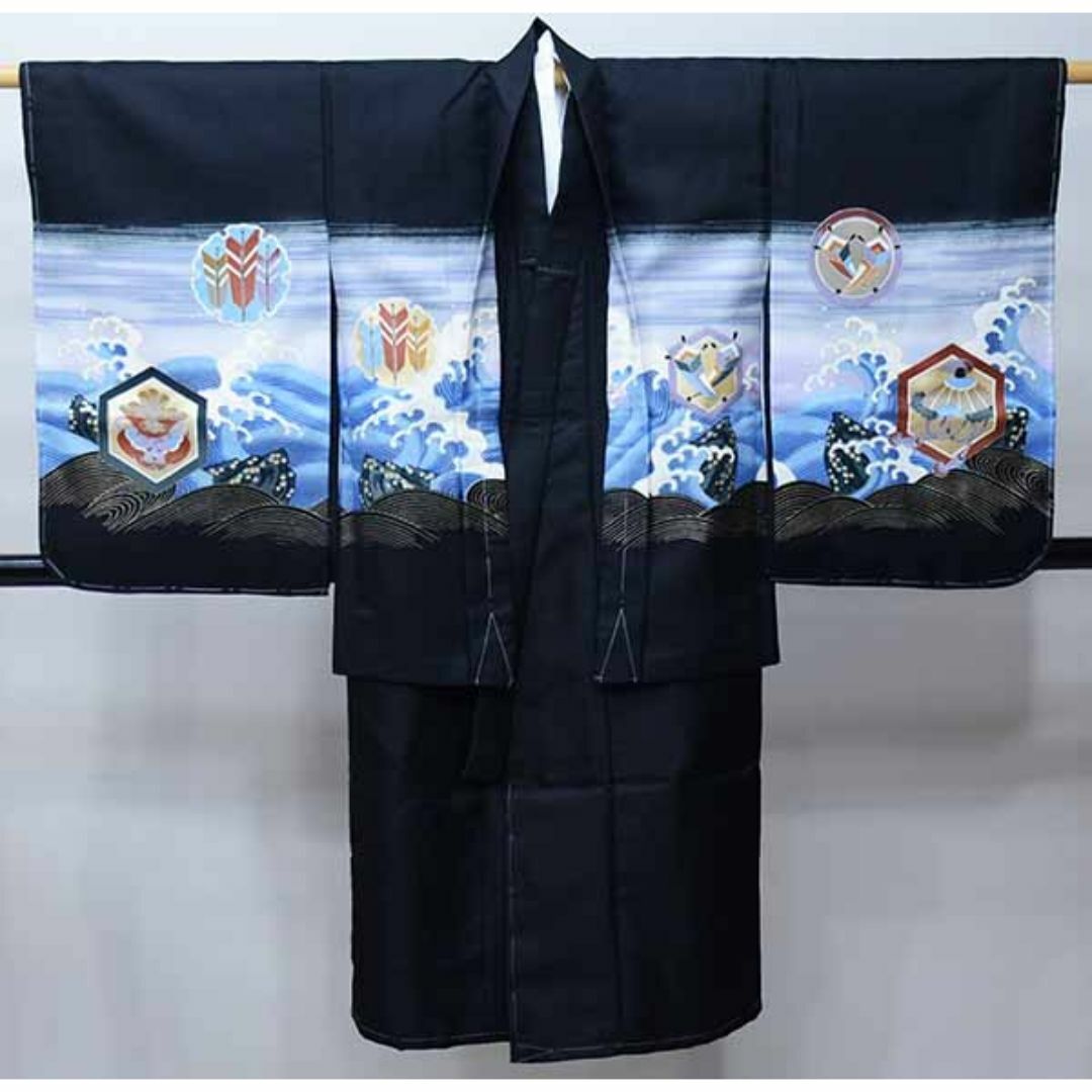 七五三 五歳 男児 羽織・着物・襦袢3点セット 黒地 鷹 NO27439-2 七五三 五歳 男児 羽織・着物・襦袢3点セット 黒地 鷹 NO27439-2