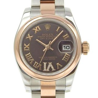 ロレックス(ROLEX)の【本物保証】 箱・保付 新品同様 ロレックス ROLEX デイトジャスト 179161 チョコレートブラウン文字盤 SS K18PG ダイヤ オイスターブレス(腕時計)