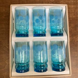 新品　昭和レトロ　アデリア　花柄　青色グラス 6個(グラス/カップ)