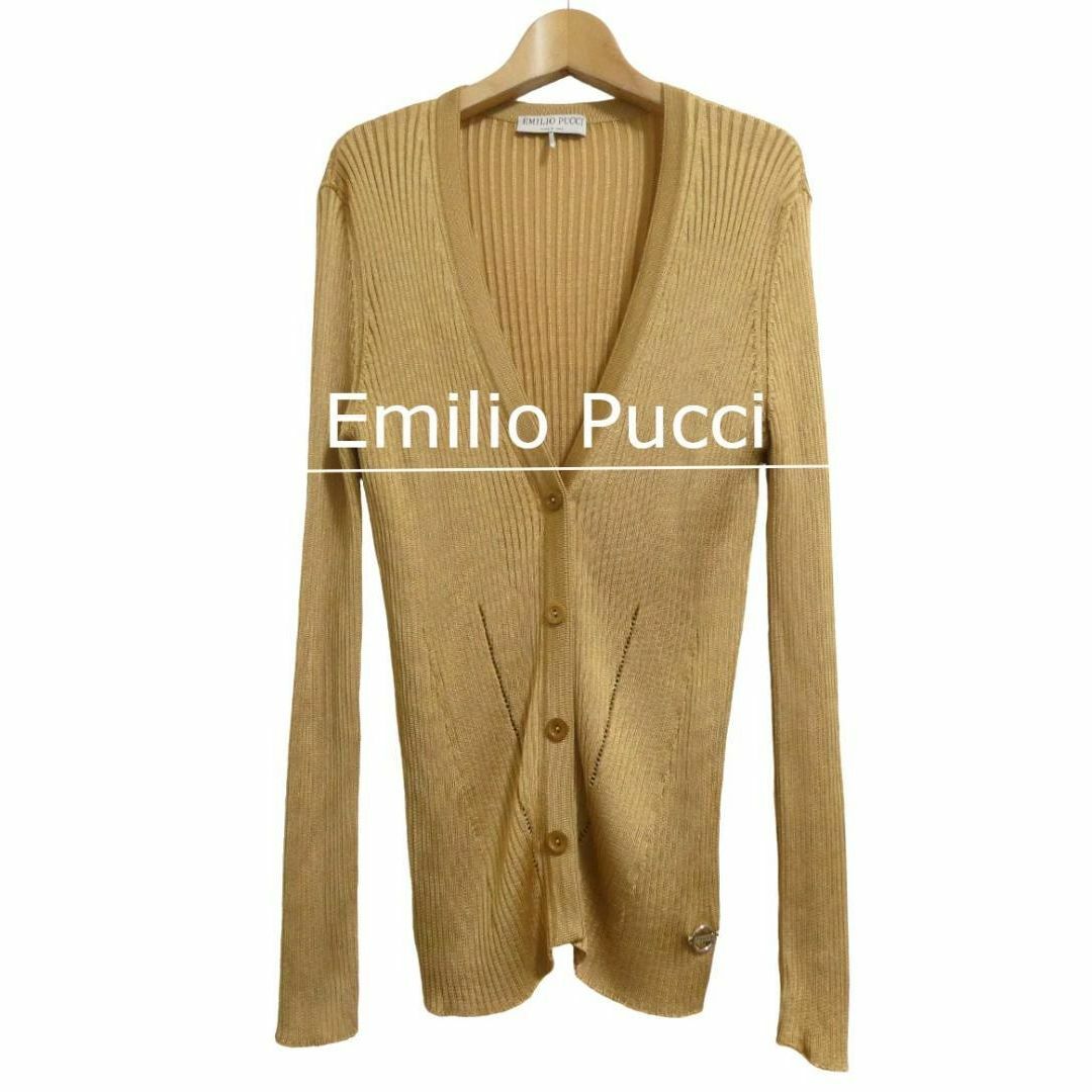 美品 Emilio Pucci レーヨン Vネック 長袖 ニット カーディガン 美品 Emilio Pucci レーヨン Vネック 長袖 ニット カーディガン