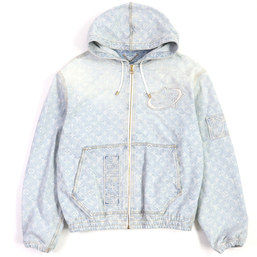 LOUIS VUITTON - 未使用品▼LOUIS VUITTON ルイヴィトン 1A8WTS モノグラム NBA ジップスルーフーディ パーカー アイスブルー 50 ハンガー・ガーメント付き イタリア製 国内正規品 メンズ