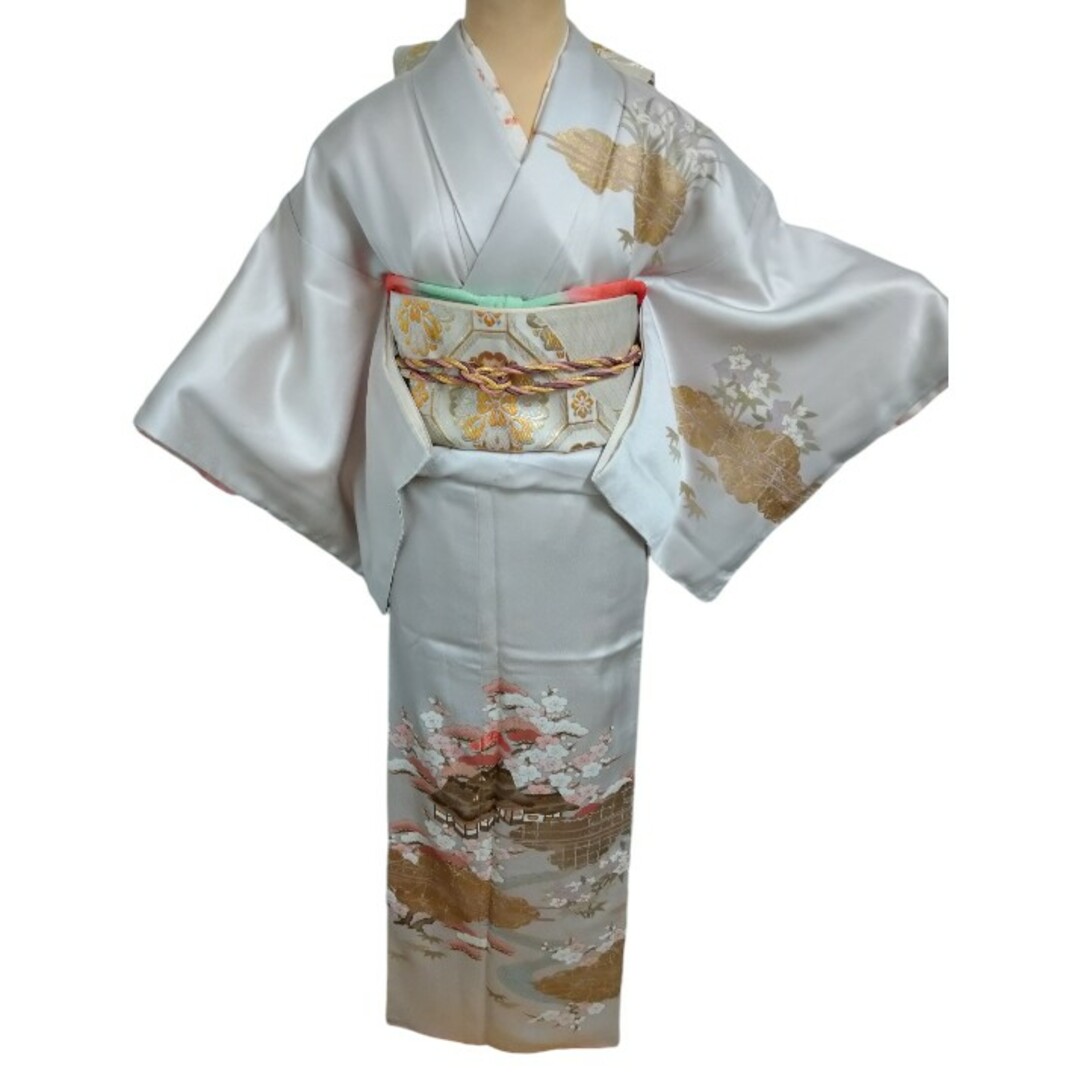 色留袖*袷着物 刺繍 梅模様 背紋有 灰色 正絹 入学卒業式結婚式 色留袖*袷着物 刺繍 梅模様 背紋有 灰色 正絹 入学卒業式結婚式