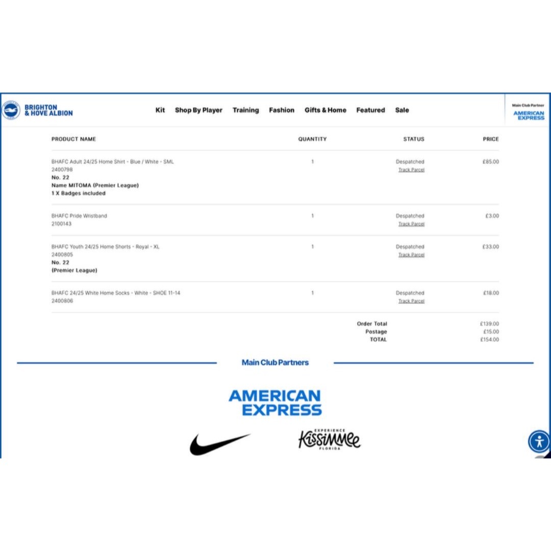 NIKE - (正規品) ブライトン 2024-2025ホームユニフォーム 三苫 NIKE - (正規品) ブライトン 2024-2025ホームユニフォーム 三苫