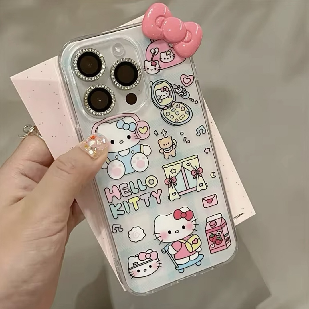 ハローキティ(ハローキティ)のハローキティ⭐︎リボン付きプリントiPhoneケース/クリア 落書き スマホ/家電/カメラのスマホアクセサリー(iPhoneケース)の商品写真