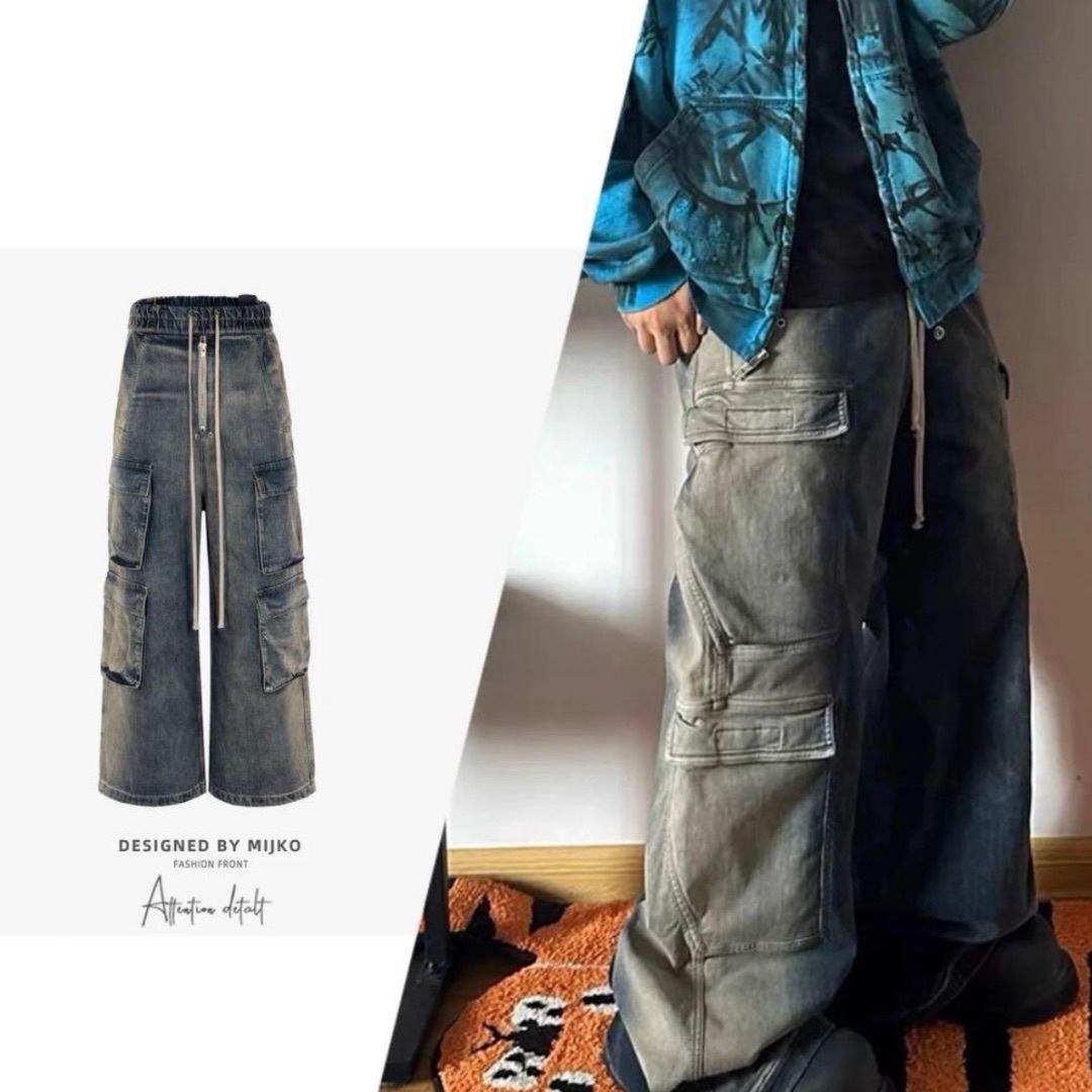 【送料関税無料】 - Owens Rick 期間限定値下げ ワイドデニム ビンテージ加工 パンツ