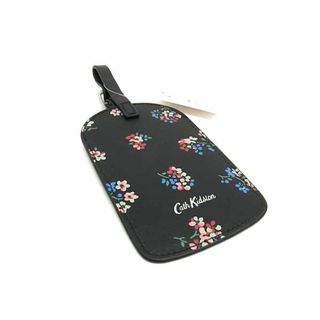■新品同様■ Cath Kidston キャスキッドソン レザー フラワー ネームタグ バッグチャーム パスケース 定期入れ ブラック系 DE8972(名刺入れ/定期入れ)