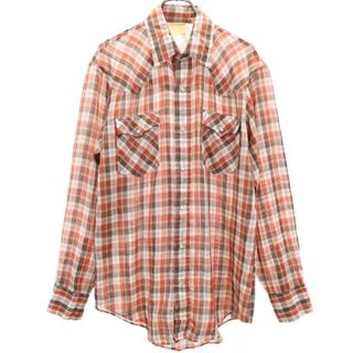 古着 P.J.western wear 80s ヴィンテージ チェック柄 長袖 ウエスタンシャツ M ブラウン 他 メンズ(シャツ)