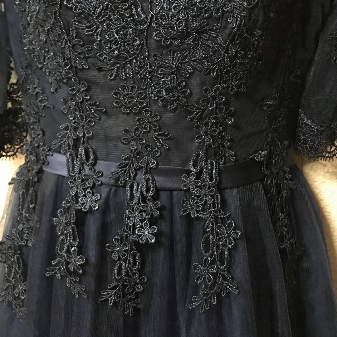 美品〉紺色マキシロングドレス袖あり 結婚式 パーティードレス 美品〉紺色マキシロングドレス袖あり 結婚式 パーティードレス