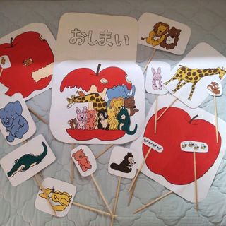 １点限り★ペープサート りんごがドスーン 幼教 保育 手作り 作品 お遊び 実習(知育玩具)