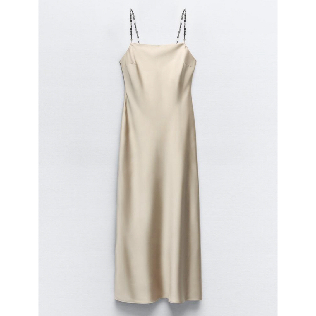 ZARA - ZARA ビーズストラップ ワンピース サイズM完売品 サテン ZARA - ZARA ビーズストラップ ワンピース サイズM完売品 サテン