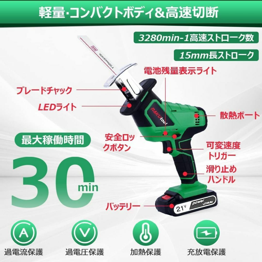 充電式レシプロソー 2000mAhバッテリー 日本語取扱説明書 電気