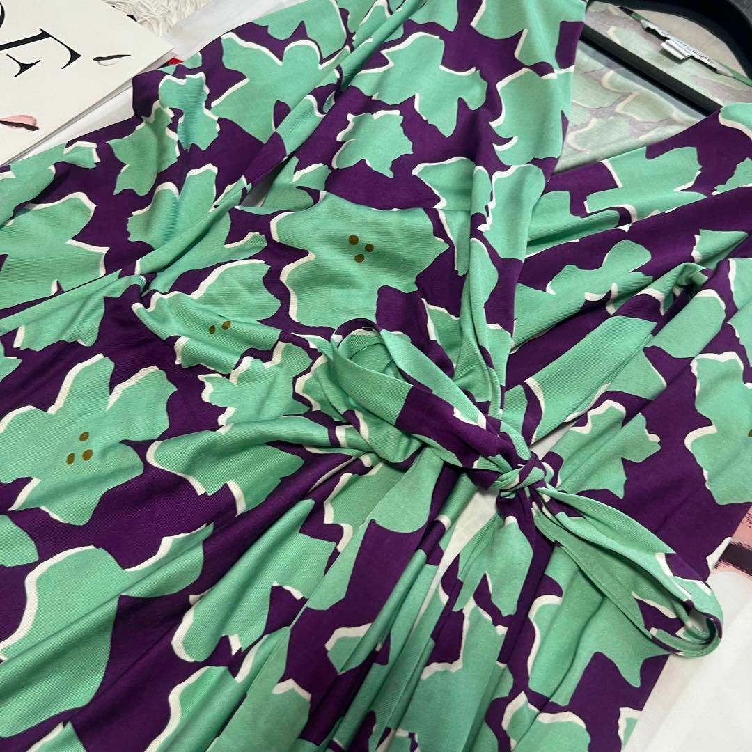 美品】DIANEvonFURSTENBERG 総柄ワンピース 膝丈 グリーン 美品】DIANEvonFURSTENBERG 総柄ワンピース 膝丈 グリーン
