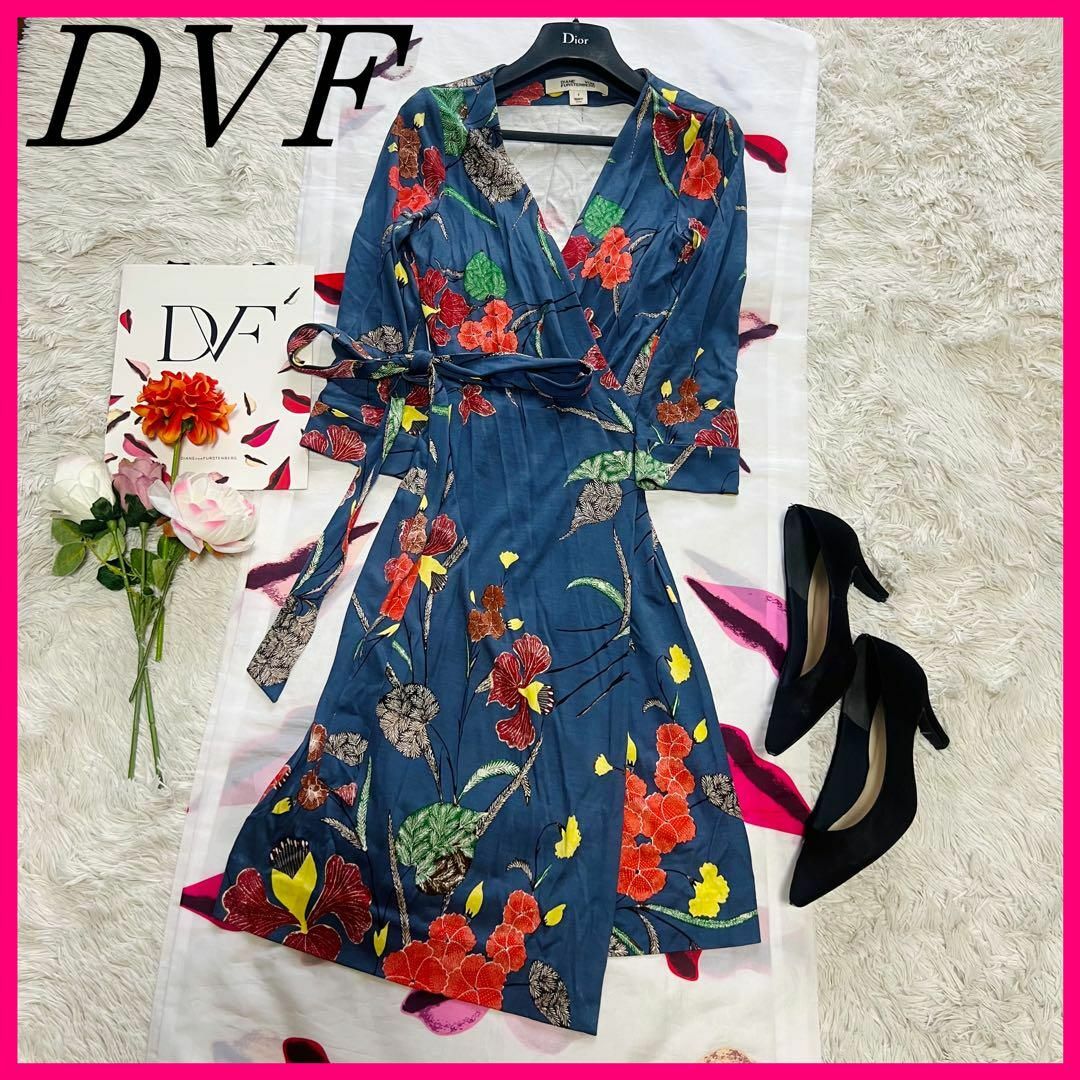 美品】DIANEvonFURSTENBERG ラップワンピース 膝丈 ブルー 美品】DIANEvonFURSTENBERG ラップワンピース 膝丈 ブルー