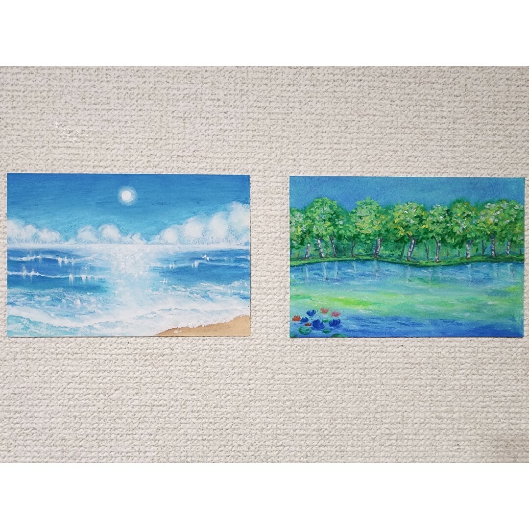 風景画 海の絵 パステル画 癒し 絵画 夏 ヒーリングアート