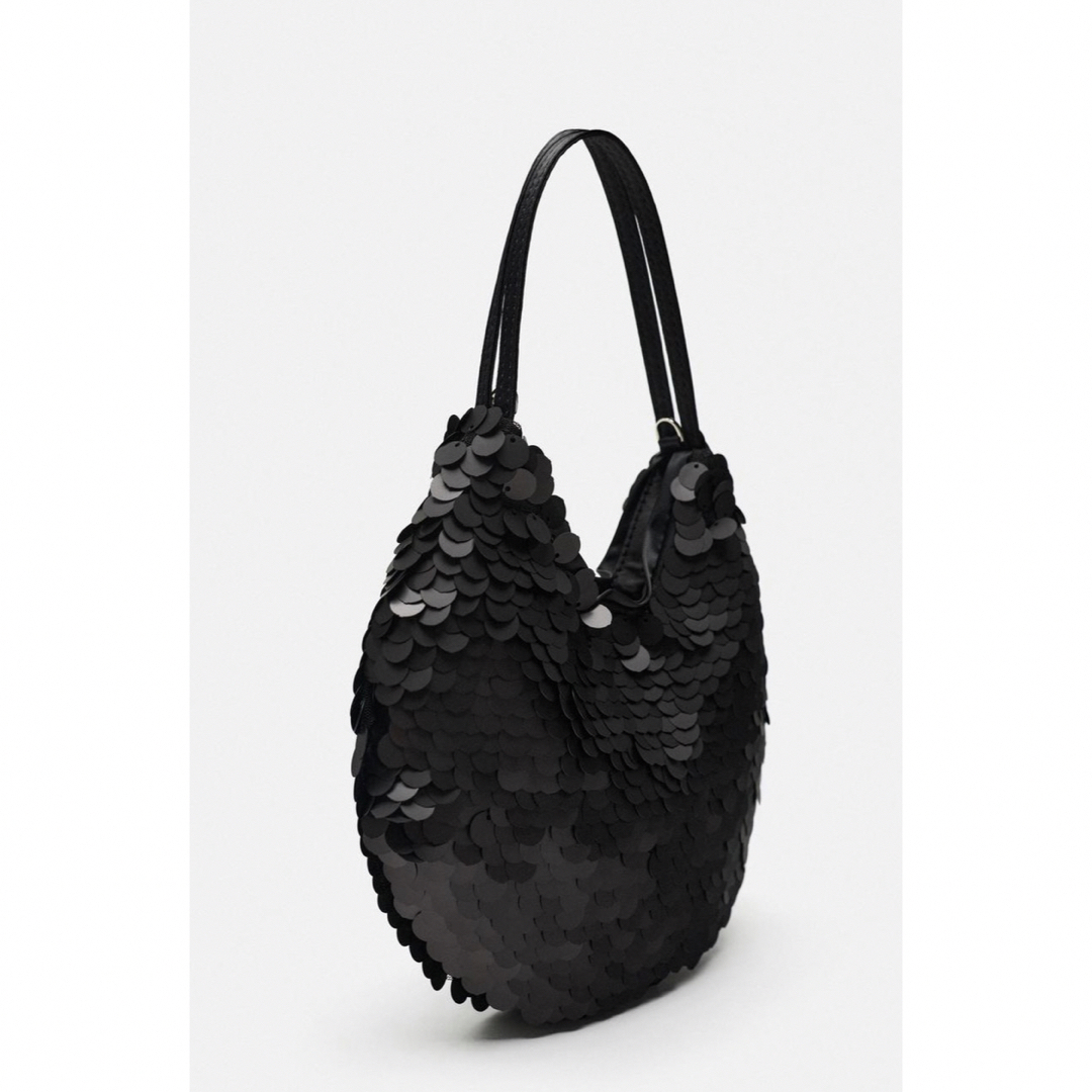 新品　ZARA  ザラ　スパンコール付き　ミニバケット　バッグ　ストラップあり レディースのバッグ(ショルダーバッグ)の商品写真