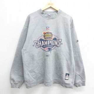 リーボック(Reebok)のXL★古着 リーボック REEBOK 長袖 スウェット メンズ 00年代 00s NFL ニューイングランドペイトリオッツ 大きいサイズ クルーネック グレー 霜降り アメフト スーパーボウル 24aug31 中古 スエット トレーナー トップス(パーカー)