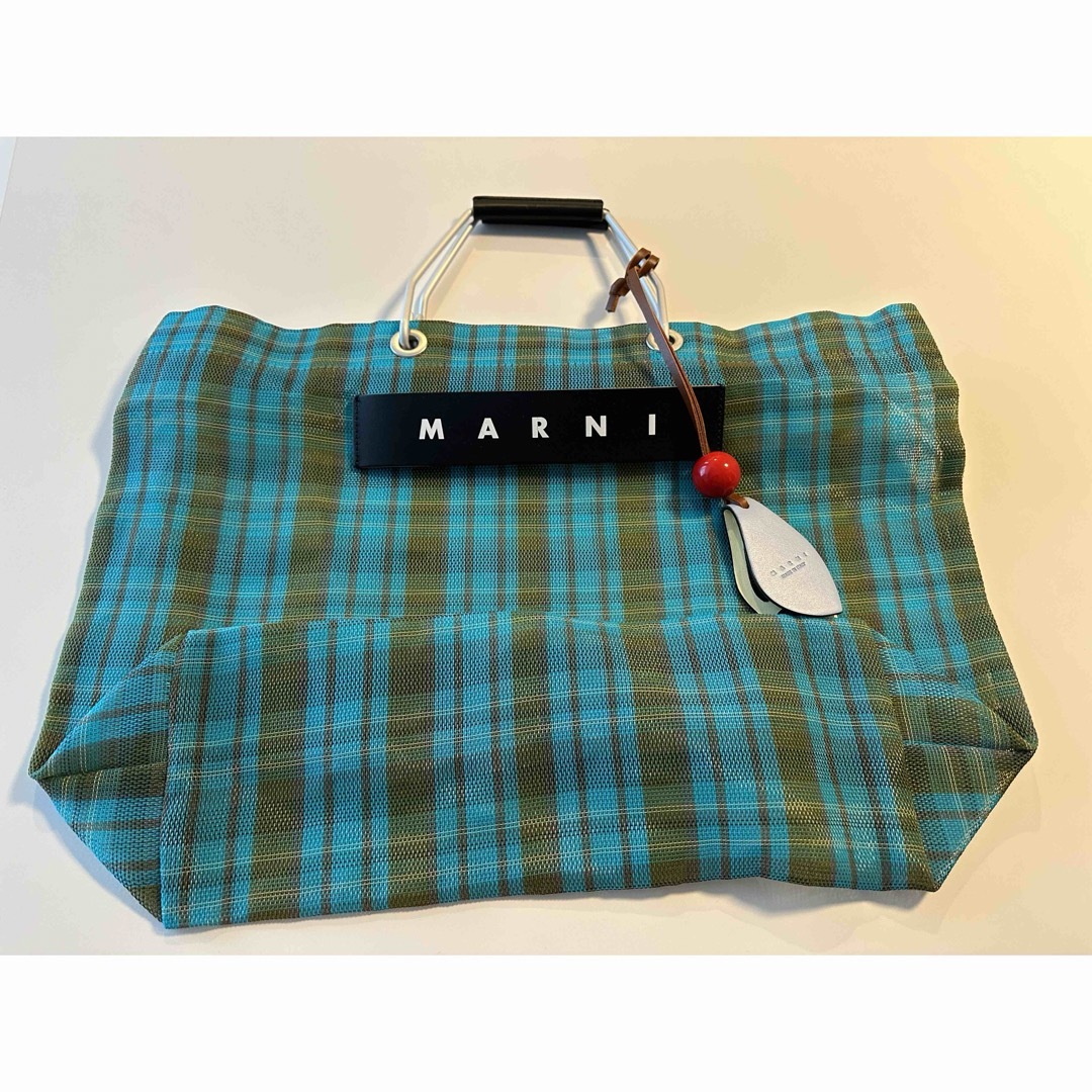 MARNI - マルニフラワーカフェ トートバッグ ストライプ MARNI ターコイズチェック