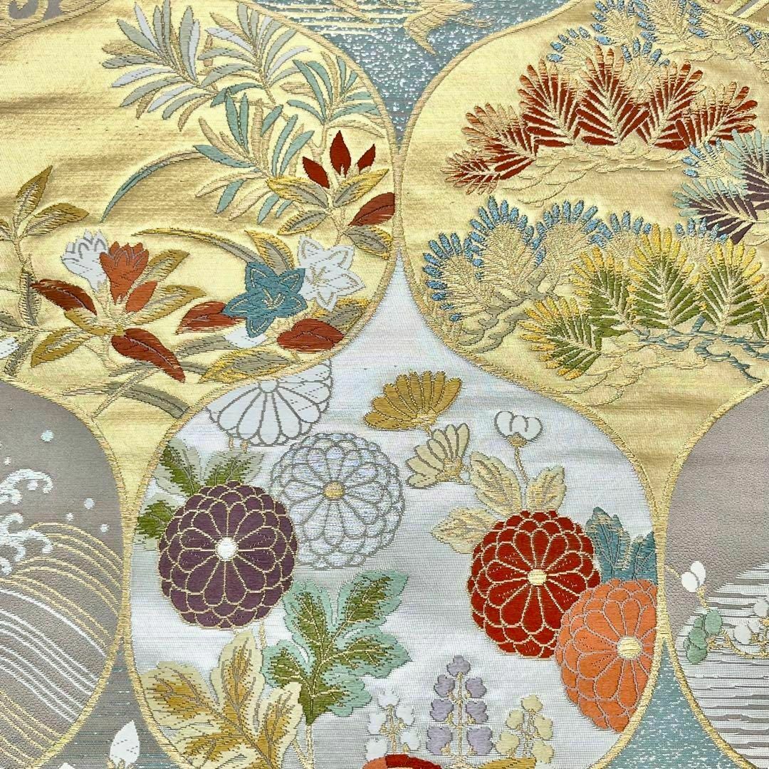 袋帯 花草模様に鳥 菊 松葉 唐草 金銀糸 遠州鼠色 O-4066 袋帯 花草模様に鳥 菊 松葉 唐草 金銀糸 遠州鼠色 O-4066