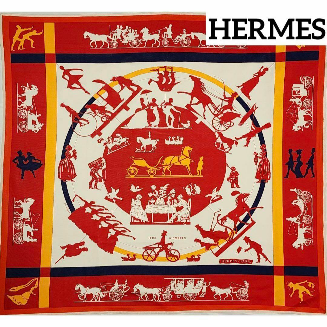 希少 ☆HERMES☆ スカーフ カレ90 影絵遊び レッド 希少 ☆HERMES☆ スカーフ カレ90 影絵遊び レッド
