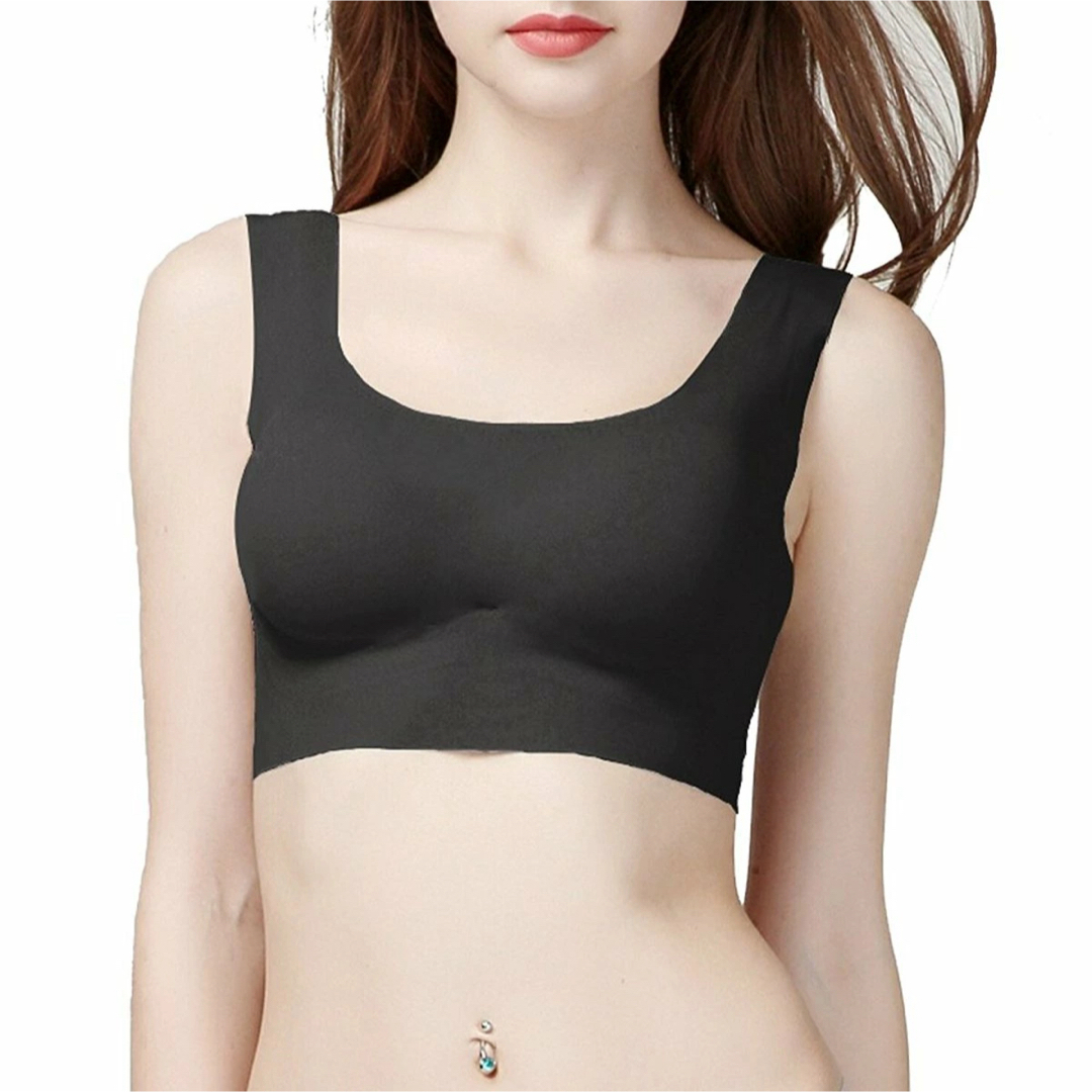 ブラジャー ノーワイヤ カップ付き ハーフトップ 夜用 ブラ レディースの下着/アンダーウェア(ブラ)の商品写真