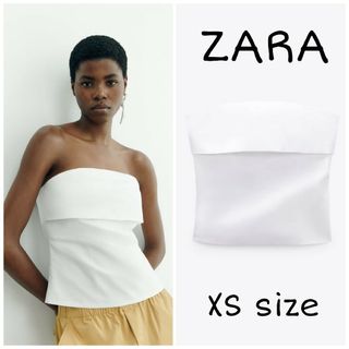 ZARA - ZARA ストラップレストップス XSサイズ ホワイトの通販 ZARA - ZARA ストラップレストップス XSサイズ ホワイトの通販