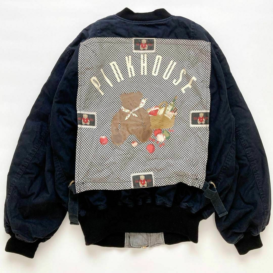 ピンクハウス くま 刺繍 ゼッケン ブルゾン テディベア MA-1 黒 ピンクハウス くま 刺繍 ゼッケン ブルゾン テディベア MA-1 黒