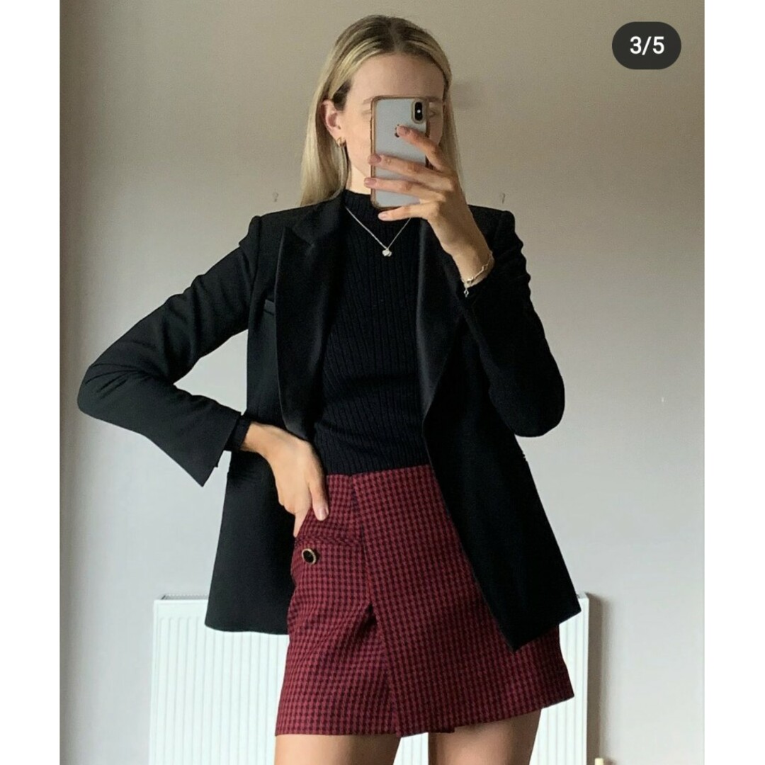 ZARA - ZARA 千鳥格子柄ミニスカート Mサイズ レッドの通販 by ZARA - ZARA 千鳥格子柄ミニスカート Mサイズ レッドの通販 by
