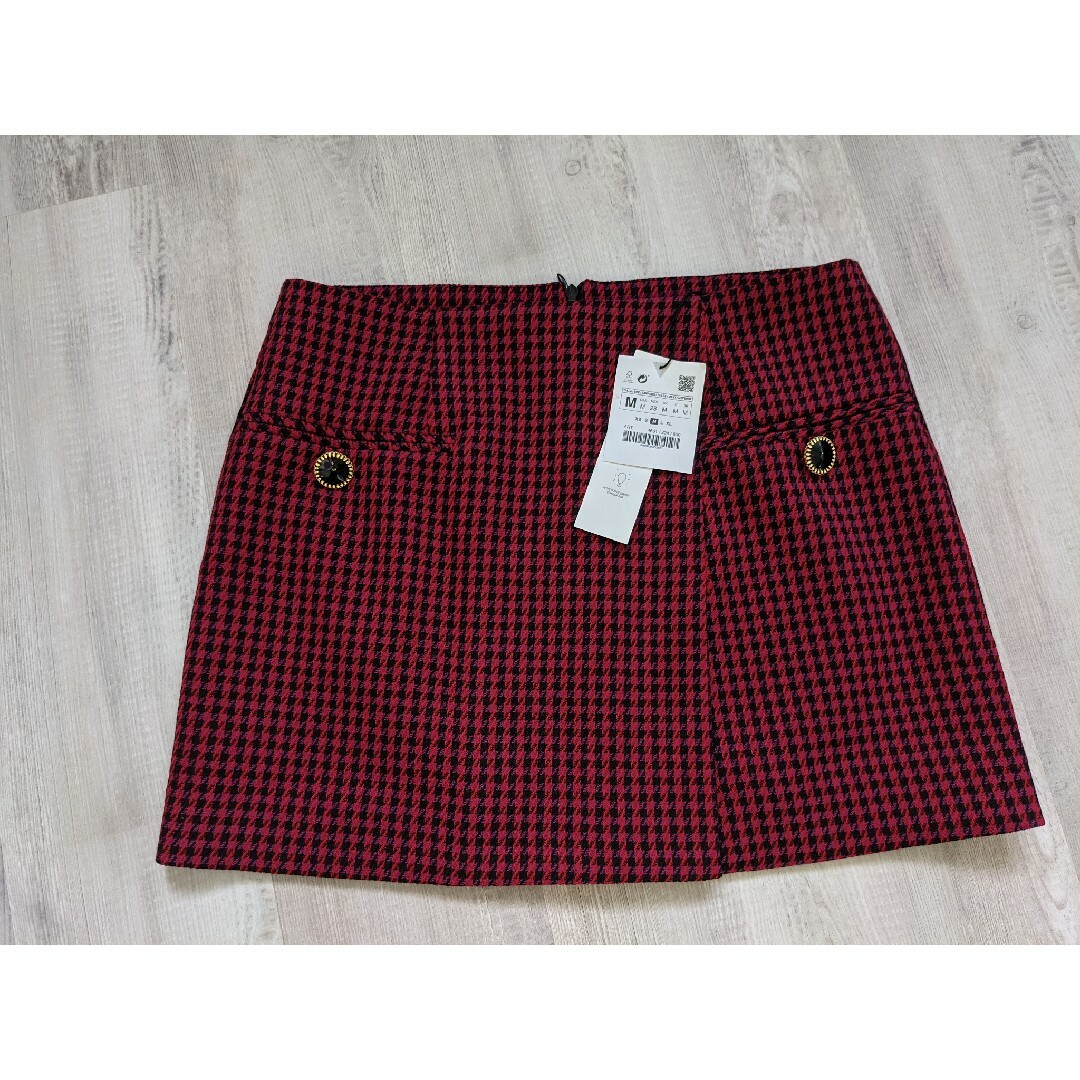 ZARA - ZARA 千鳥格子柄ミニスカート Mサイズ レッドの通販 by ZARA - ZARA 千鳥格子柄ミニスカート Mサイズ レッドの通販 by