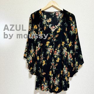アズールバイマウジー(AZUL by moussy)のAZUL by moussy アズール　ロング　カーディガン　黒色　花柄　羽織り(カーディガン)
