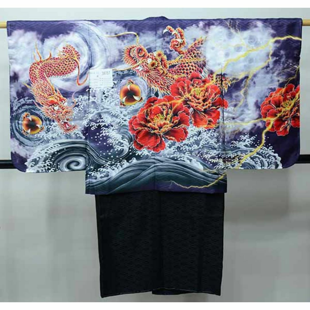 七五三 五歳 男児 羽織・着物・襦袢3点セット L寸 金刺繍 綸子地 七五三 五歳 男児 羽織・着物・襦袢3点セット L寸 金刺繍 綸子地