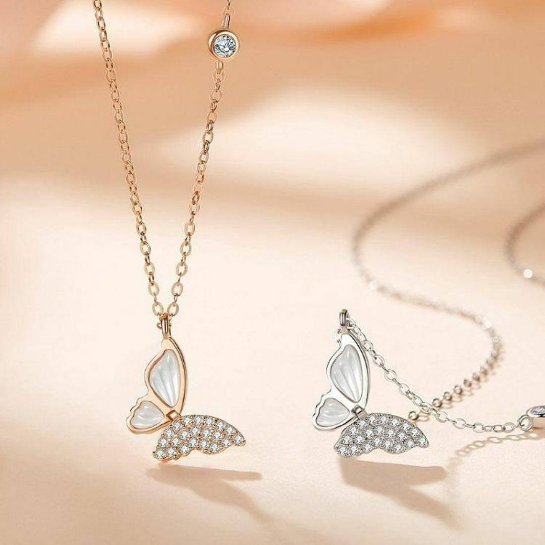 【幸せの象徴】 ネックレス レディース シンプル 蝶 18k ピンクゴールド