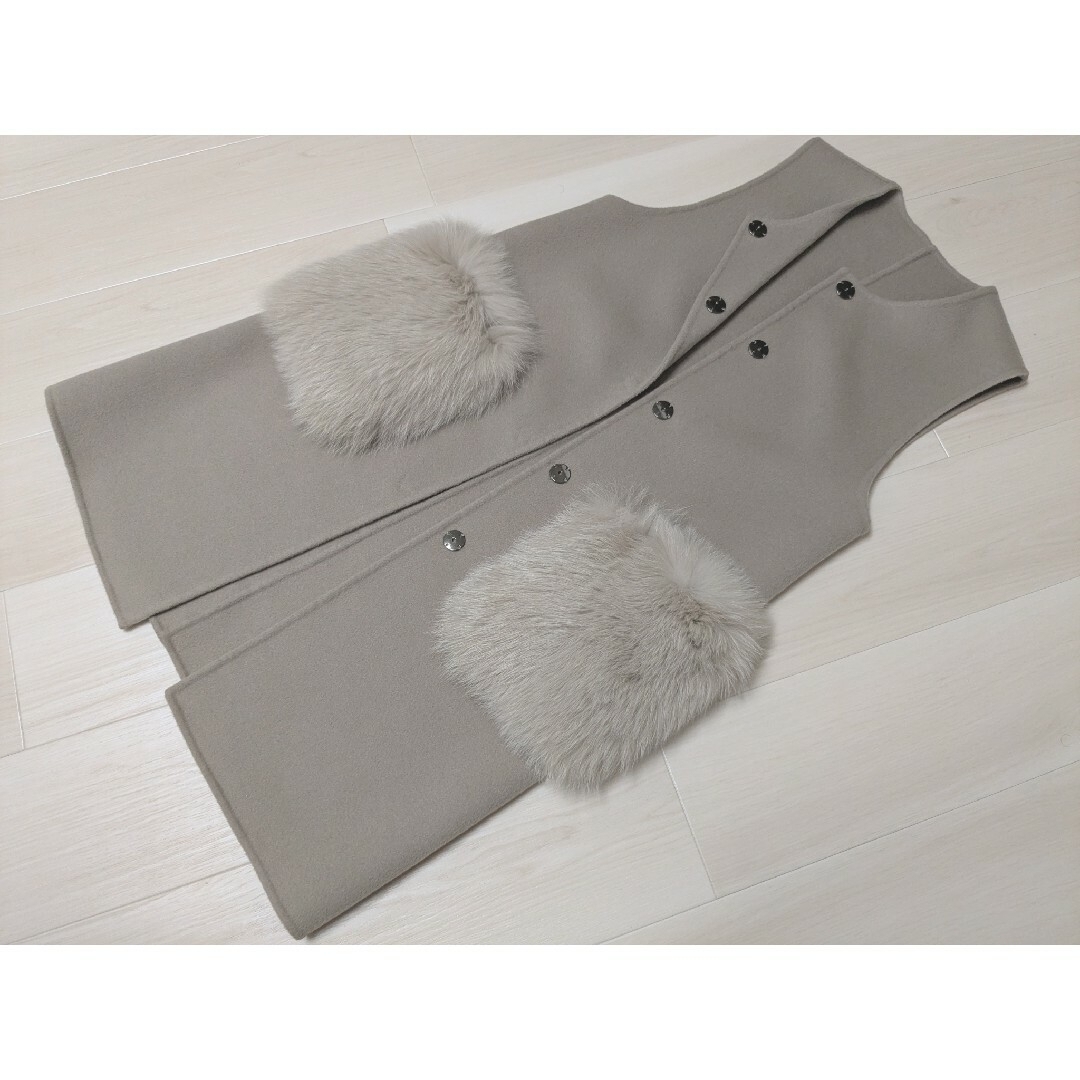 Drawer - フォックスファーポケット ウール ジレ U-Big 石井毛皮 Drawer - フォックスファーポケット ウール ジレ U-Big 石井毛皮