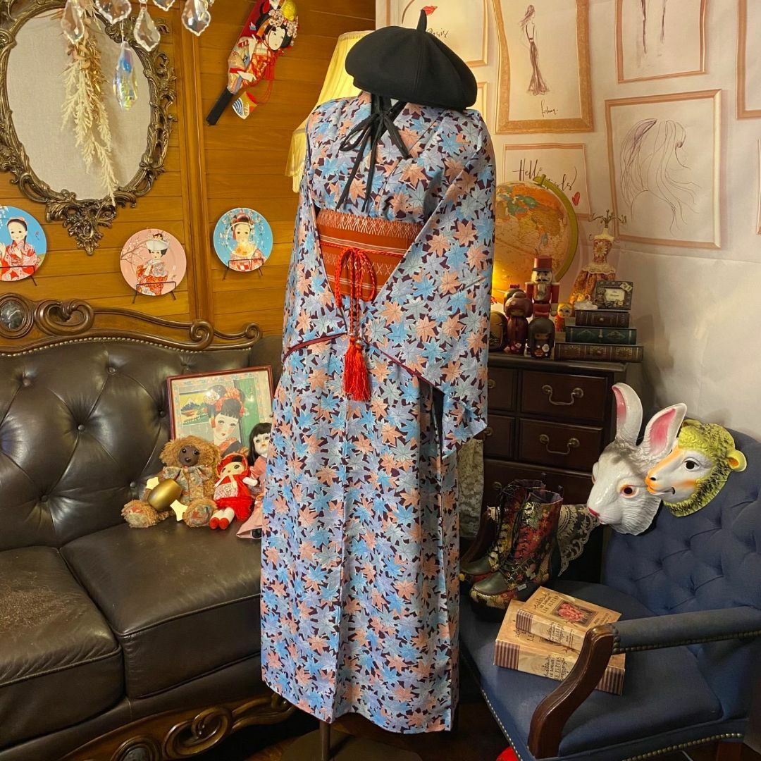 着物リメイクワンピース3339 和洋折衷 着物 リメイク ワンピース ドレス 名古屋帯サッシュ