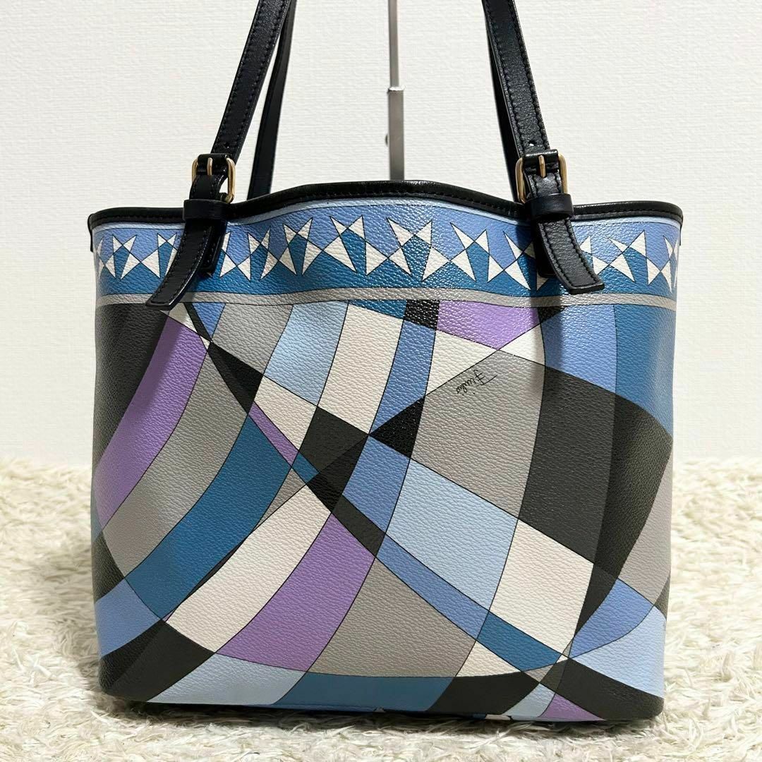 EMILIO PUCCI - 美品 エミリオプッチ トートバッグ 肩掛け ブルー系 プッチ柄 幾何学模様