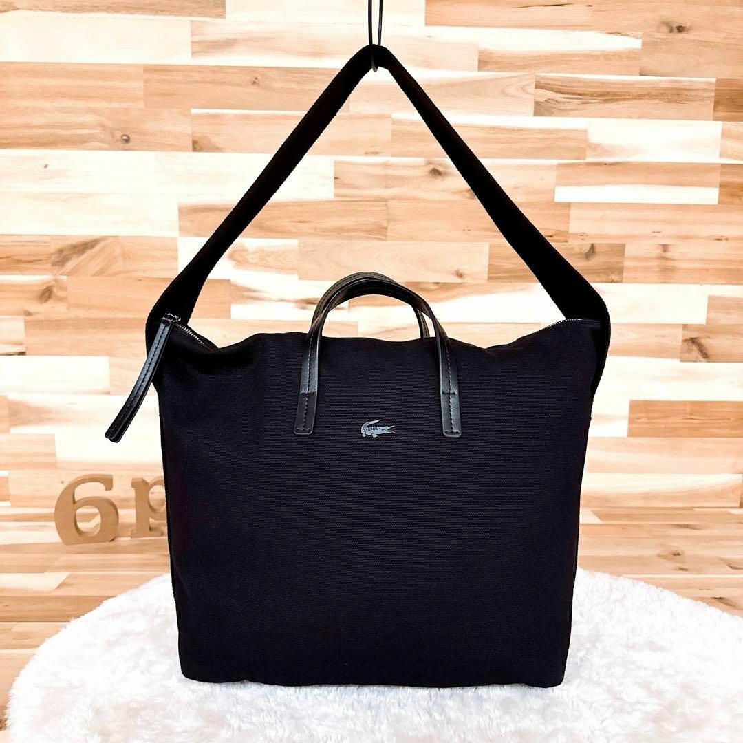 LACOSTE - 【ラコステ】キャンバス×レザー 2way トートバッグ LACOSTE - 【ラコステ】キャンバス×レザー 2way トートバッグ