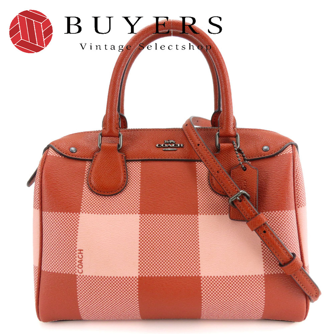 COACH - 【中古】 コーチ ハンドバッグ ミニボストン F26146 レザー レッド ピンク チェック柄 2WAY ショルダー レディース 女性 COACH