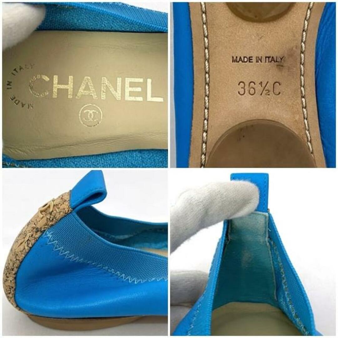 CHANEL - シャネル バレエシューズ ブルー ベージュ カメリア CHANEL - シャネル バレエシューズ ブルー ベージュ カメリア