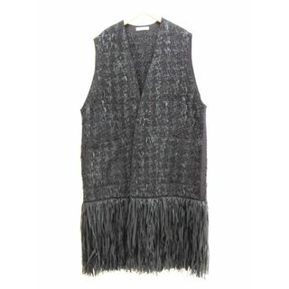 【秋物 新入荷】新品 未使用品『HAVEL studio/ハーヴェルスタジオ』2021年製/フリンジツイードロングジレ/Plage取り扱い/ベスト/シンプル/カジュアル/きれいめ/おしゃれ/ノースリーブ/ロング丈 ブラック/黒 レディース  38 春秋 309042(ベスト/ジレ)