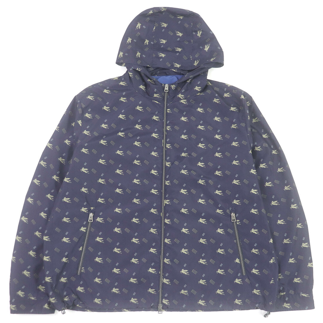 ETRO - 極美品□ETRO エトロ 21SS ぺガソ ロゴ総柄 WZIP フーデッド ブルゾンジャケット ナイロンジャケット ネイビー XL イタリア製 正規品 メンズ