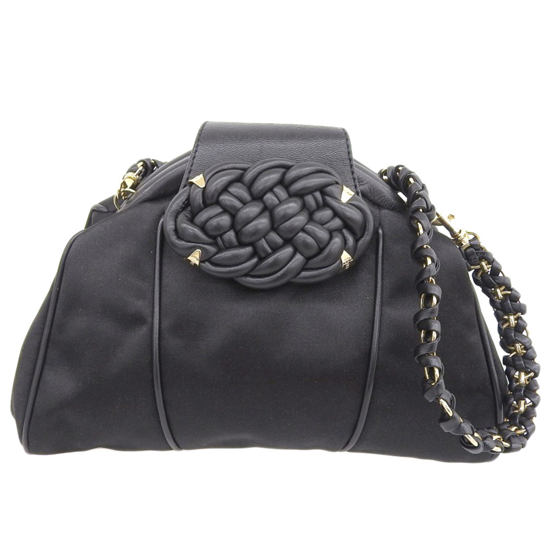 Gianni Versace - 超美品 ジャンニヴェルサーチ Gianni Versace Y2K ヴィンテージ レア シルクサテン レザー チェーン ショルダー クラッチ ハンドバッグ 黒 レディース ほぼ未使用