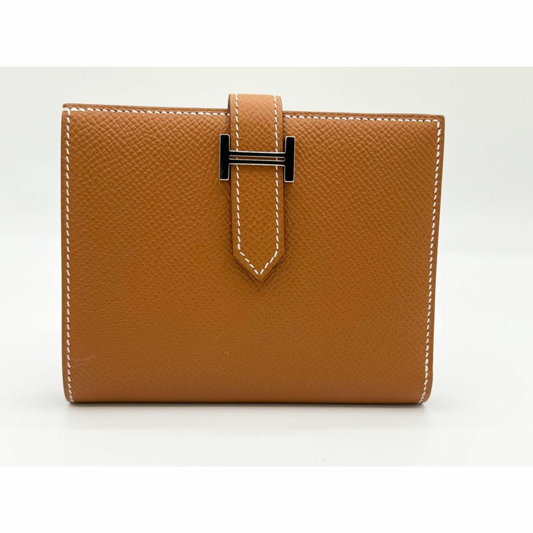 HERMES - HERMES エルメス ベアン コンパクト ヴェルソ ２つ折り 財布 ヴォーエプソン ゴールド ブラウン シルバー金具 B刻印 超美品
