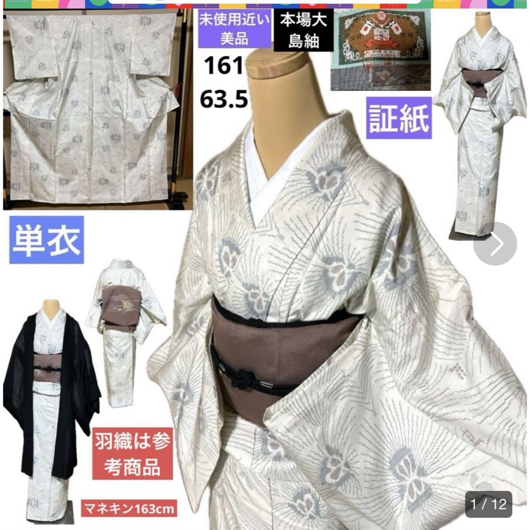 未使用近い 美品 証紙 単衣 本場大島紬 小紋 正絹 身丈161 裄63.5 未使用近い 美品 証紙 単衣 本場大島紬 小紋 正絹 身丈161 裄63.5