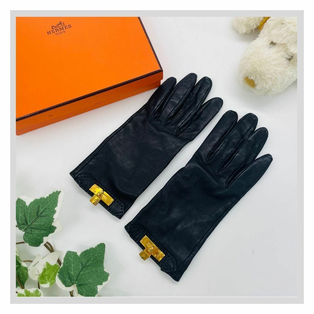 HERMES エルメス ケリー グローブ 手袋 ブラック レザー メタル HERMES エルメス ケリー グローブ 手袋 ブラック レザー メタル