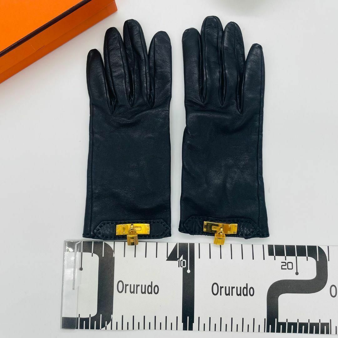 HERMES エルメス ケリー グローブ 手袋 ブラック レザー メタル HERMES エルメス ケリー グローブ 手袋 ブラック レザー メタル