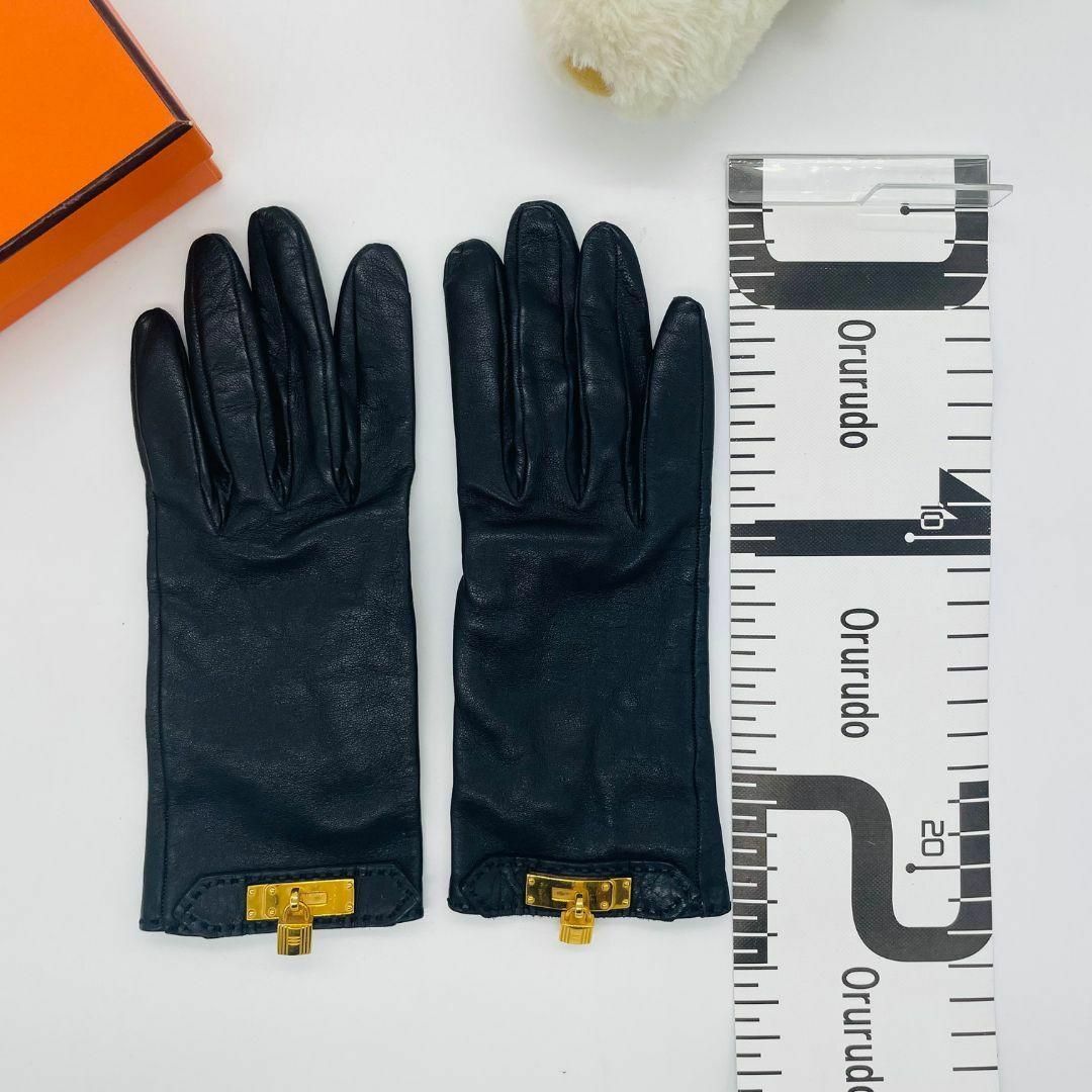 HERMES エルメス ケリー グローブ 手袋 ブラック レザー メタル HERMES エルメス ケリー グローブ 手袋 ブラック レザー メタル