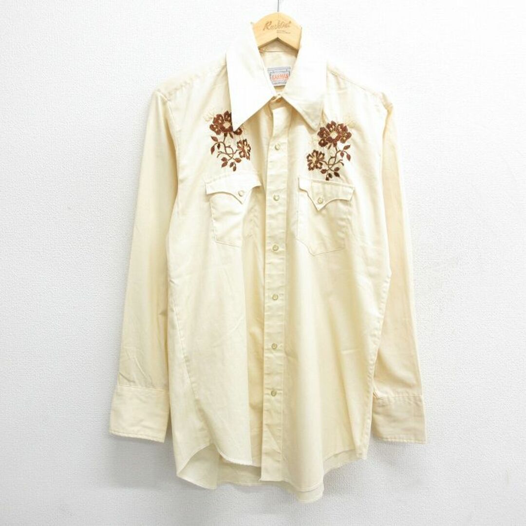 L☆古着 長袖 ウエスタン シャツ メンズ 80年代 80s 花 刺繍 USA