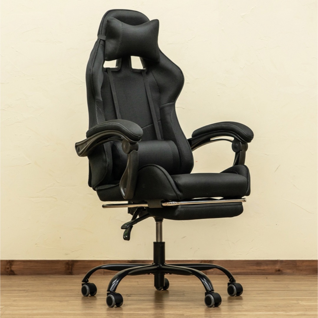 フルフラット メッシュ レーシングチェア ゲーミングチェア ブラック フルフラット メッシュ レーシングチェア ゲーミングチェア ブラック