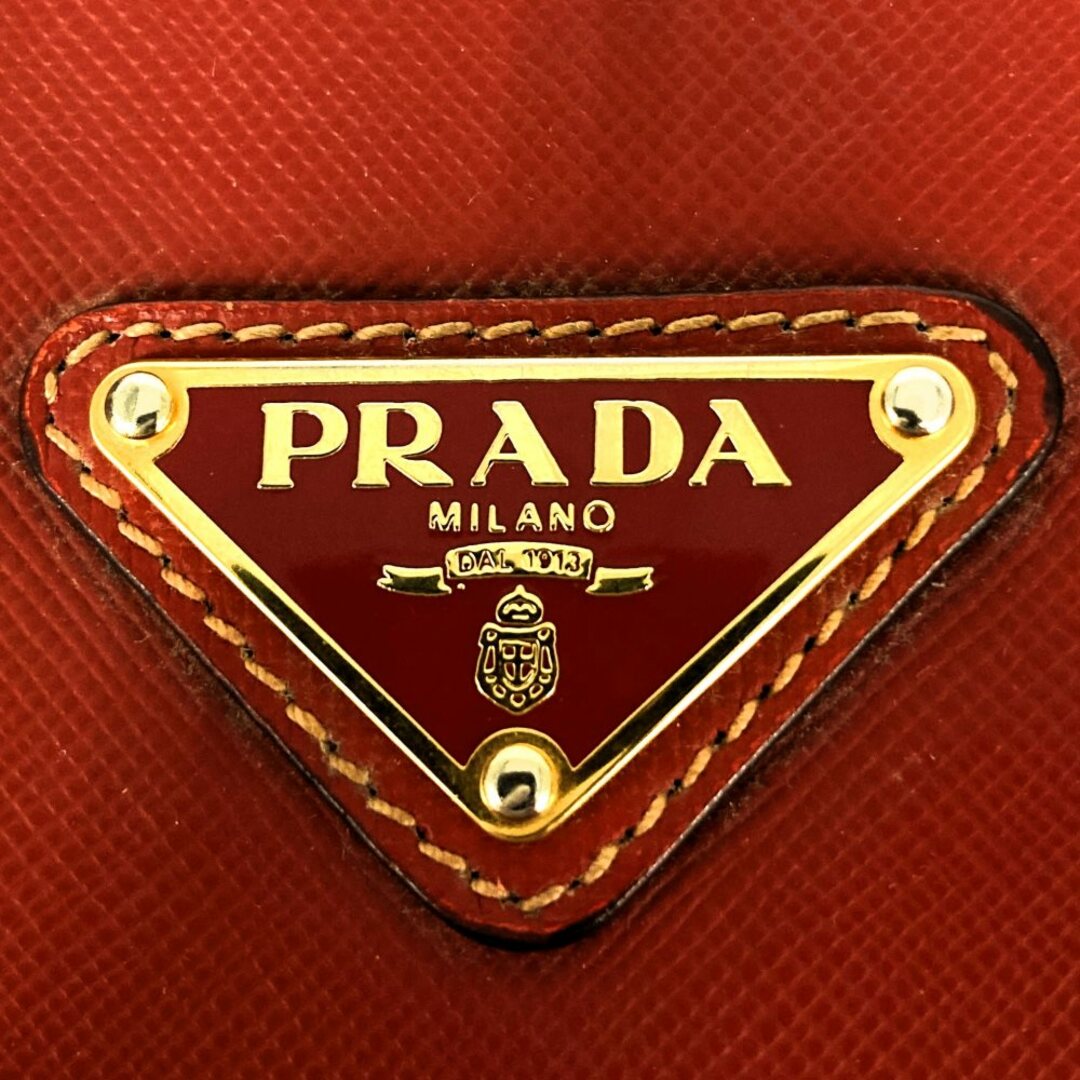 PRADA - PRADA プラダ ハンドバッグ 三角プレート レザー レッド PRADA - PRADA プラダ ハンドバッグ 三角プレート レザー レッド