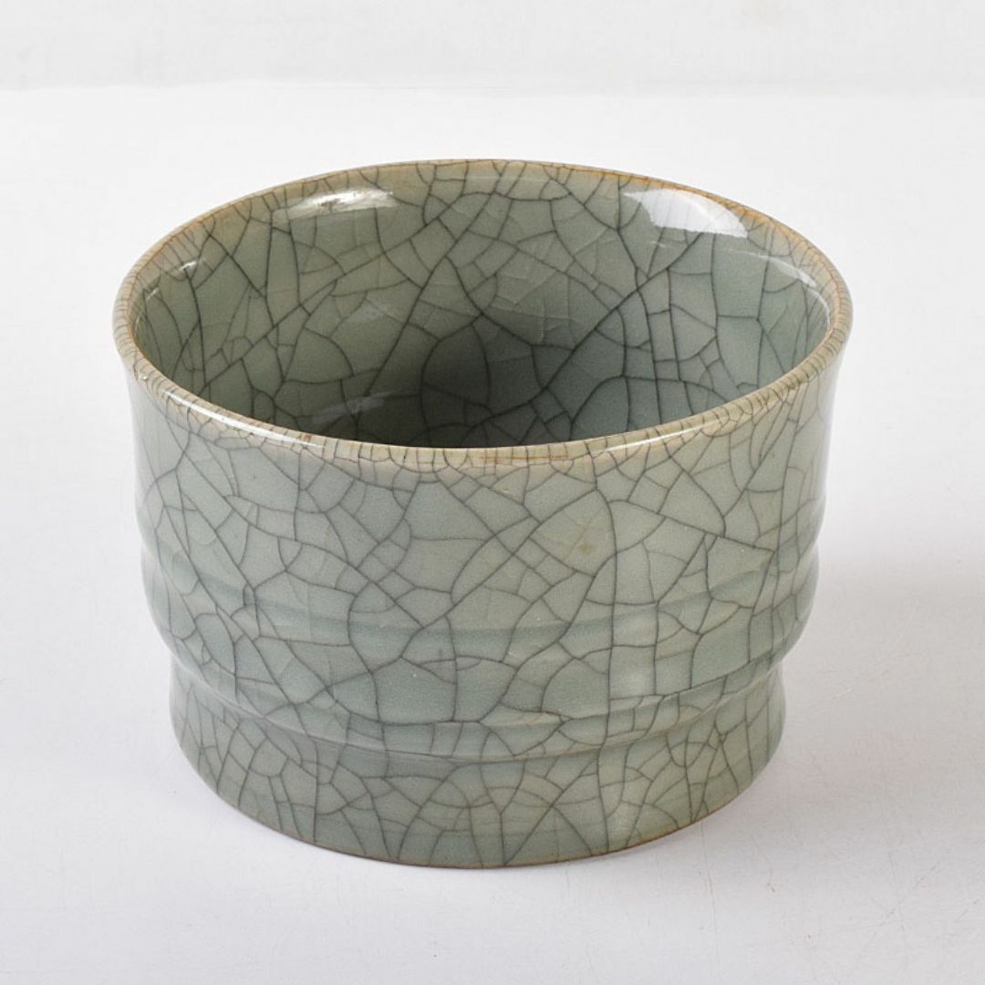 中国 南宋 官窯 青磁 金絲鉄線 氷裂文 建水 時代箱 C R7755の