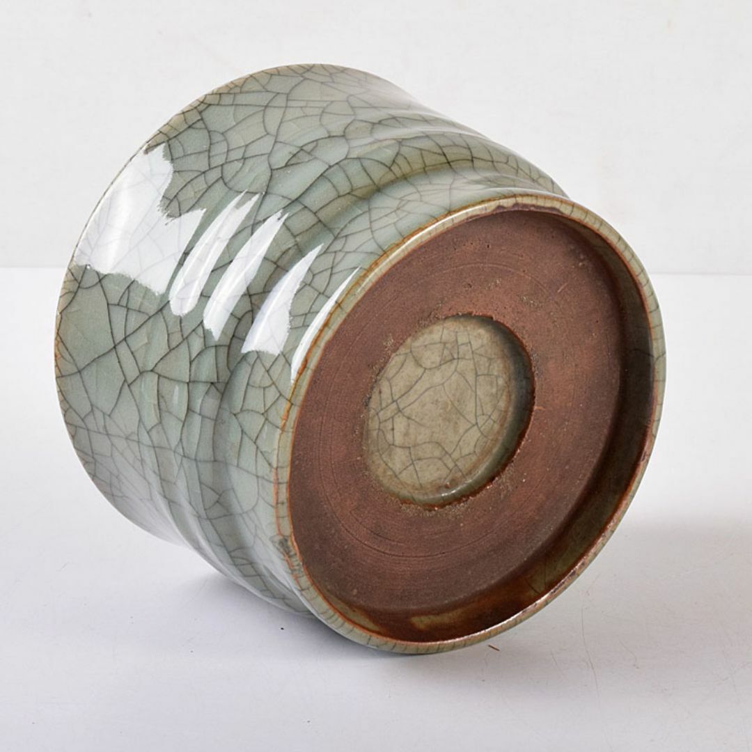 中国 南宋 官窯 青磁 金絲鉄線 氷裂文 建水 時代箱 C R7755